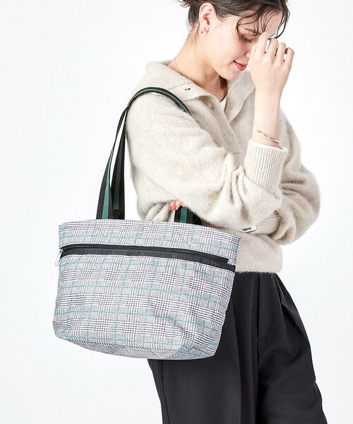 TWO HANDLE ZIP TOTE グレー/グリーンチェック｜レスポートサックの