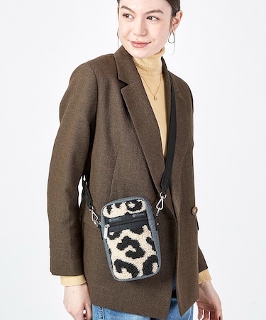 DENIM PHONE CROSSBODY ブラックデニム/レオパードシェルパ