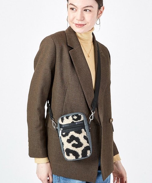 DENIM PHONE CROSSBODY ブラックデニム/レオパードシェルパ