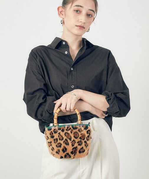 XS BAMBOO TOTE ウォームキャメルレオパードファー