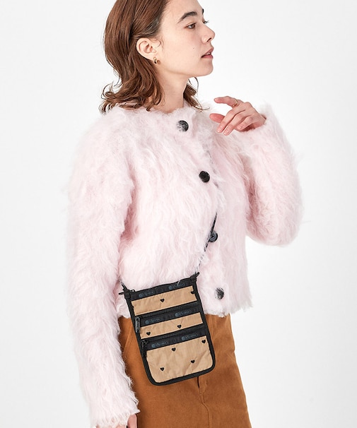 CROSSBODY PHONE BAG モカブラックハートエンブロイダリー