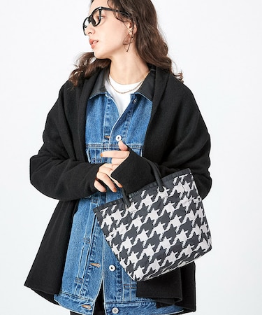 MEDIUM 2 WAY TOTE 2ウェイブラック/ベージュハウンズトゥース