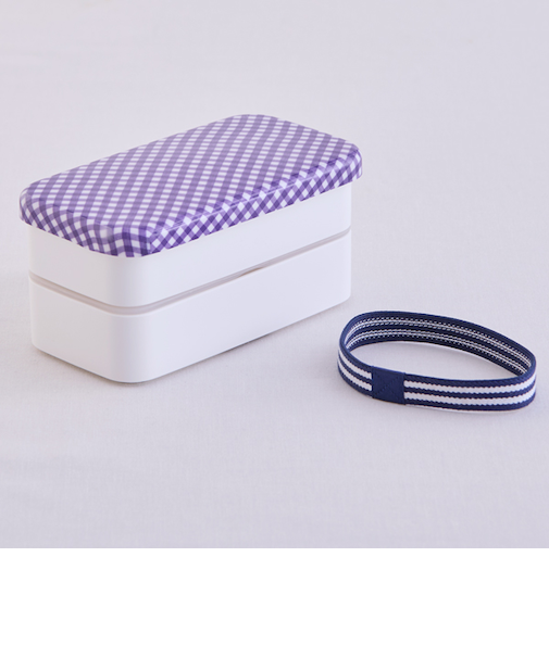 布貼り長角二段弁当箱 パープル