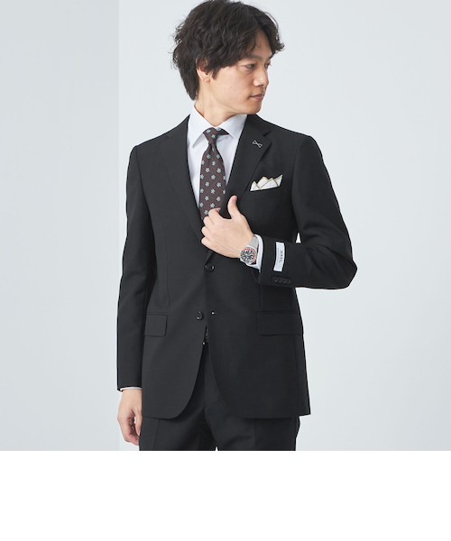 ◎美品 ユナイテッドアローズ 高級 モヘヤ10% 42 黒 ピークドラペル 1 NIKKE シャドウストライプ 2B HC/RV スーツジャケット