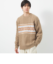 アラン ジャカード クルーネック ニット