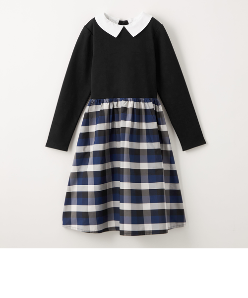 TJ ポンチ×チェックタフタ 襟付きワンピース 140cm-160cm