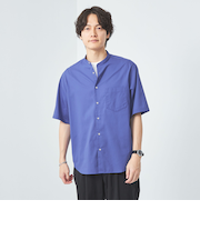 コットンシルクボイル ジャストルーズ バンドカラー シャツ