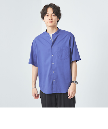 コットンシルクボイル ジャストルーズ バンドカラー シャツ