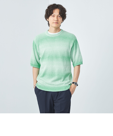 コットン ポリエステル グラデーション 半袖 ニット
