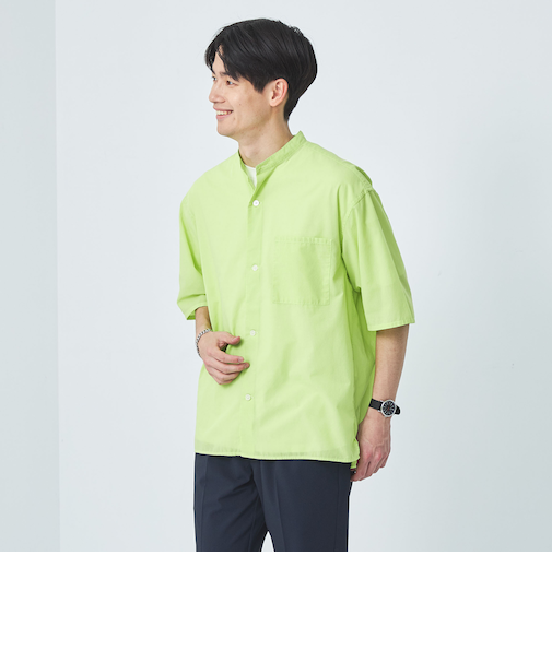 ボイル バンドカラー ショートスリーブ シャツ