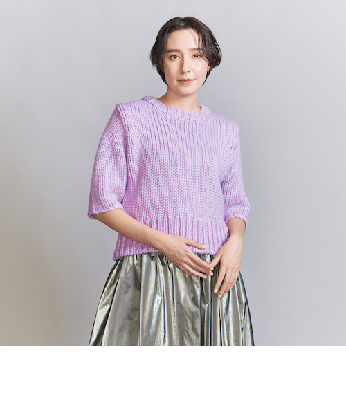 6(ROKU) ＞アルパカウール スリット クルーネック ニット プル