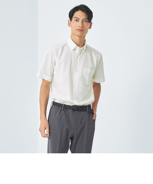 エブリット ポリエステル ラミー ソリッド スナップダウン ドレスシャツ  -イージーアイロン-