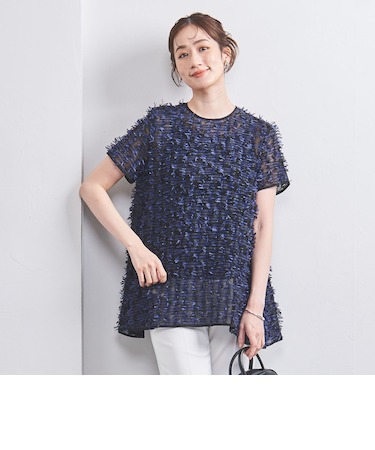 リボン カットジャカード ショートスリーブ ブラウス