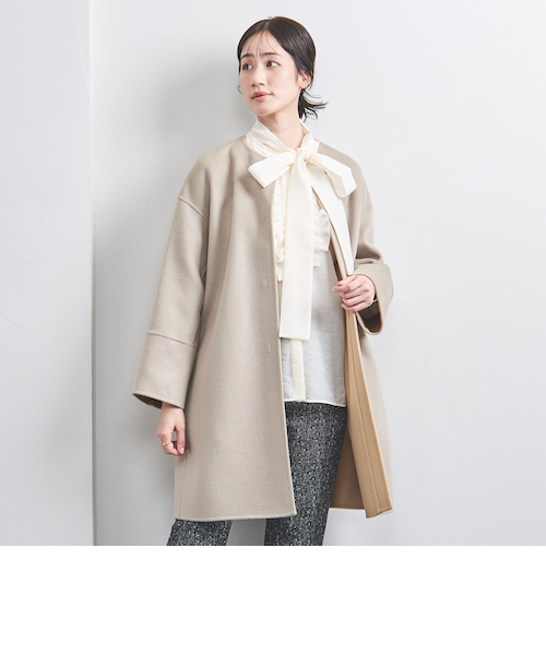 未使用級 42 ICB カシミヤ ノーカラー リバーコート ダブルフェイス カシミヤ リバー ノーカラーコート｜ユナイテッドアローズ