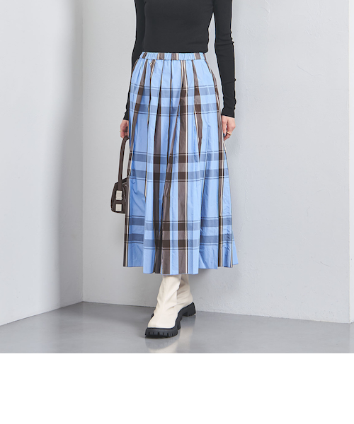 Drawer ターコイズ プリーツスカート 38 シャンブレー タフタ プリーツスカート｜ユナイテッドアローズ