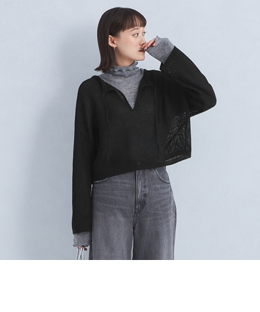 メッシュ クロップド 2WAY プルオーバー ニット -ウォッシャブル-