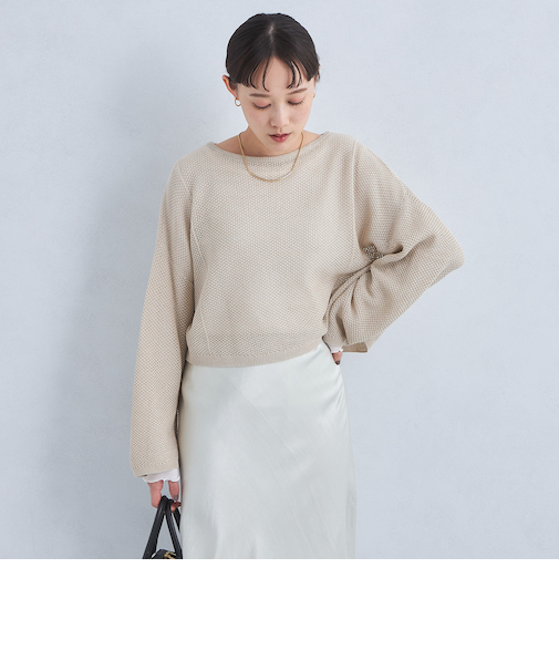 メッシュ クロップド 2WAY プルオーバー ニット -ウォッシャブル-