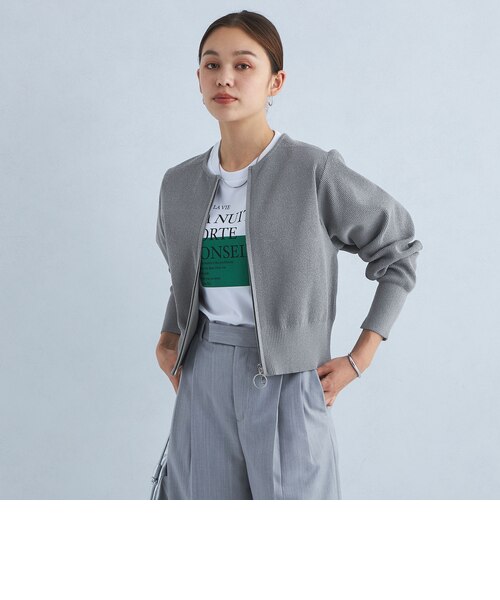 フォルム クロップド ニット ブルゾン -ウォッシャブル