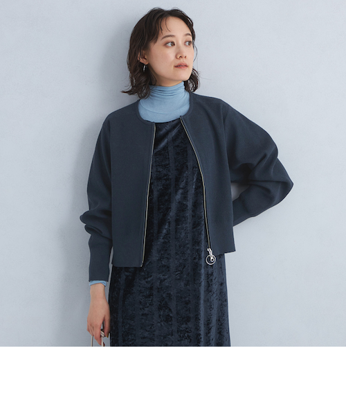 フォルム クロップド ニット ブルゾン -ウォッシャブル