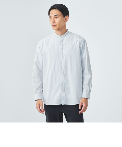 ポリエステル ラッカンバンドカラー リラックス シャツ -ストレッチ