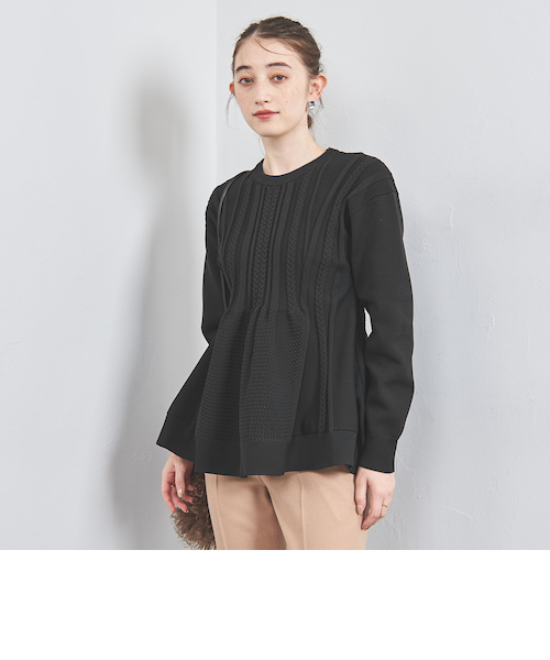 新品タグ付き✨UNITED ARROWSケーブルペプラムロングスリーブニット 黒 ケーブル ペプラム ロングスリーブ ニット｜ユナイテッドアローズ