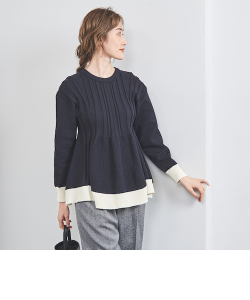 新品タグ付き✨UNITED ARROWSケーブルペプラムロングスリーブニット 黒 ケーブル ペプラム ロングスリーブ ニット｜ユナイテッドアローズ