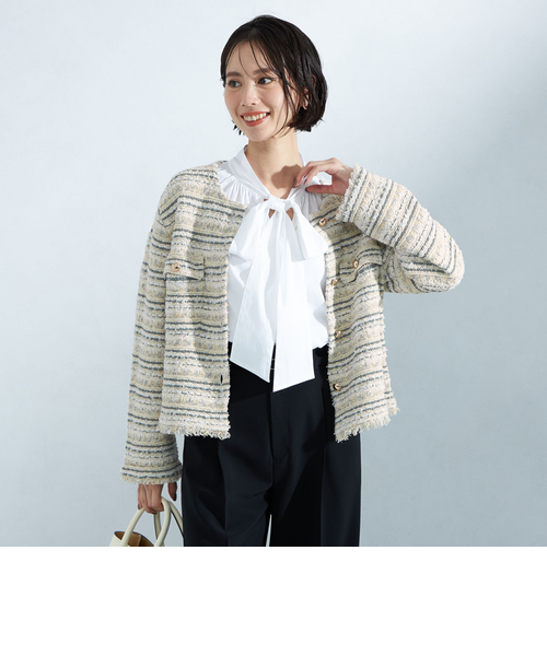 新品未使用【ユナイテッドアローズ☆ミックスツイードライクノーカラー ジャケット】 UNITED ARROWS green label relaxing ミックスツイードライク