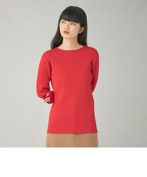 【みい】EMMEL REFINES ニットプルオーバー EMMEL REFINES＞EM ミニスパンコール リブニット プルオーバー