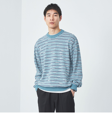 タテトビ ジャカード ボーダークルーネック ニット