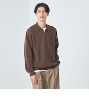クリア コットン アゼ ハーフジップ ポロ ニット