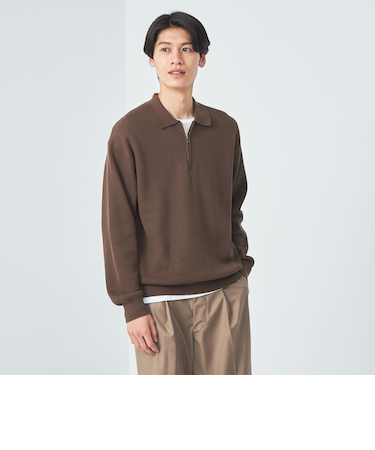 クリア コットン アゼ ハーフジップ ポロ ニット