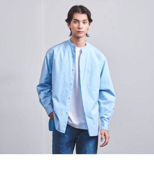 カリビアーナミルズ ウォッシュポプリン バンドカラーシャツ