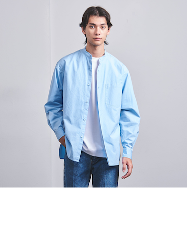 カリビアーナミルズ ウォッシュポプリン バンドカラーシャツ