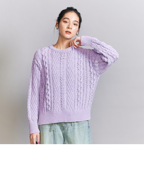 6(ROKU) ＞アルパカウール スリット クルーネック ニット プル