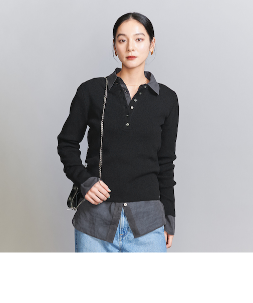 リブ ヘンリーネック ニット -ウォッシャブル-