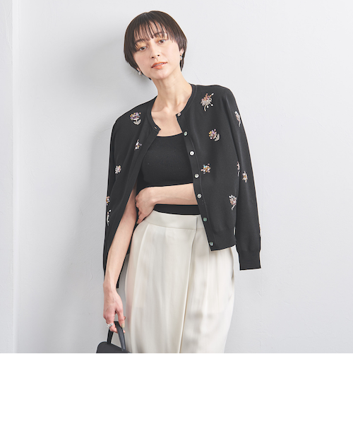 ユナイテッドアローズ　 カーディガン　フラワービジューカーディガン　ブラック フラワー ビジュー カーディガン｜ユナイテッドアローズ