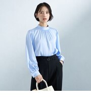 サテン ギャザー スタンド ブラウス 2