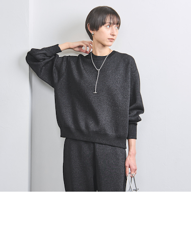 ラメ クルーネック スウェット ニット BLACK