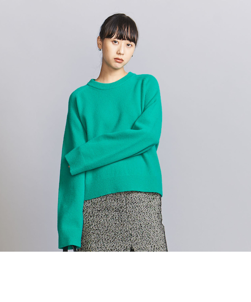 ウールカシミヤ アクアラグランクルーネックニット