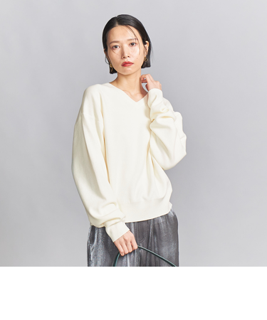 ソフトコットン Vネック スムース ニットプルオーバー -ウォッシャブル-