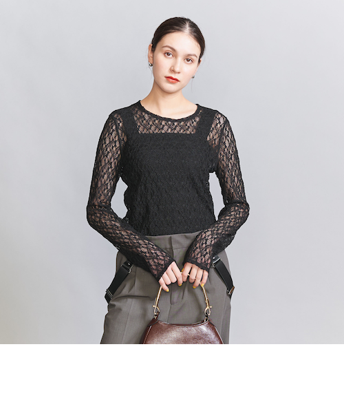 ユナイテッドアローズ　レースアレンジプルオーバー　ネイビー フラワーレース プルオーバー｜ユナイテッドアローズ