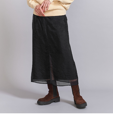 コーデュロイ×オーガンジー レイヤードスカート