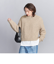 ビジュー×フェザーヤーン クルーネックニット