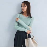 シアー リブ クルーネック ニット プルオーバー -ウォッシャブル-