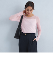 シアー リブ クルーネック ニット プルオーバー -ウォッシャブル-