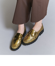 ＜ARTESANOS＞レザー メタリック ギャザーローファー