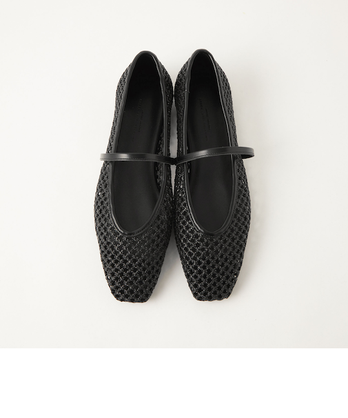 スクエア ネット ストラップ フラットシューズ