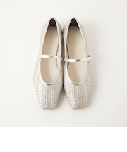 スクエア ネット ストラップ フラットシューズ