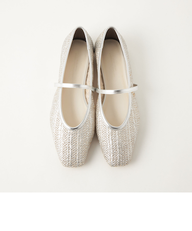 スクエア ネット ストラップ フラットシューズ