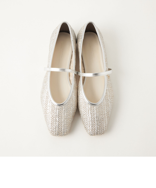 スクエア ネット ストラップ フラットシューズ